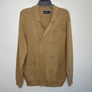 PAUL FREDRICK Mens Double-Breasted Cardigan Sweater Sz L Merino Wool-Cotton Tan